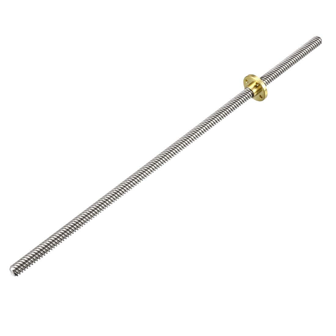 300mm Length T8 8mm Dia Lead Screw Rod,8 Lead Stainless Steel Lead Screw Rod with Copper Nut Trapezoidal Thread for 3D Printer Z Axis