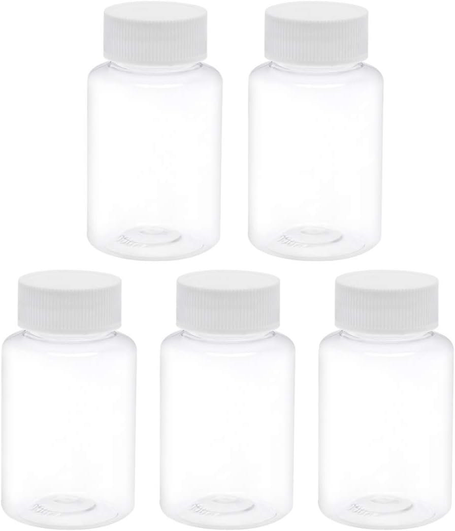 3.4 oz/100ml PET Plastic Lab Chemical Reagent Bottle Wide Mouth Liquid/Solid Storage Container Clear Bottles w Tamper Evident Caps 5pcs