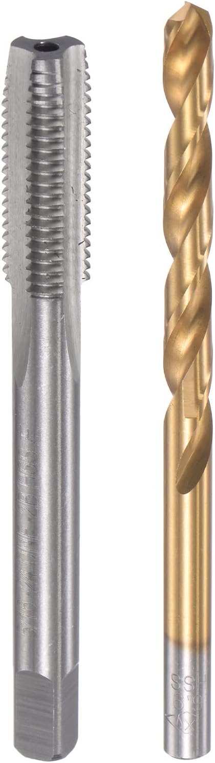 5/16-24 UNF Straight Flute Tap Left Hand and 6.9mm Twist Drill Bit Set, Titanium Plated High Speed Steel Drilling Bit Machine Threading Tap