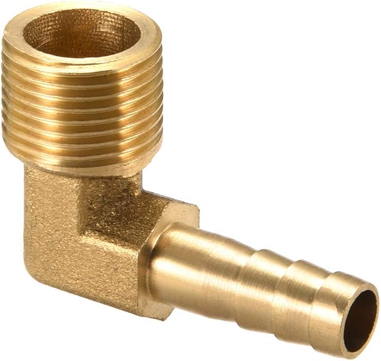 Brass Barb Hose Fitting, 90 Degree Elbow 8mm Barbed to 3/8 PT Male Pipe Adapter Connector