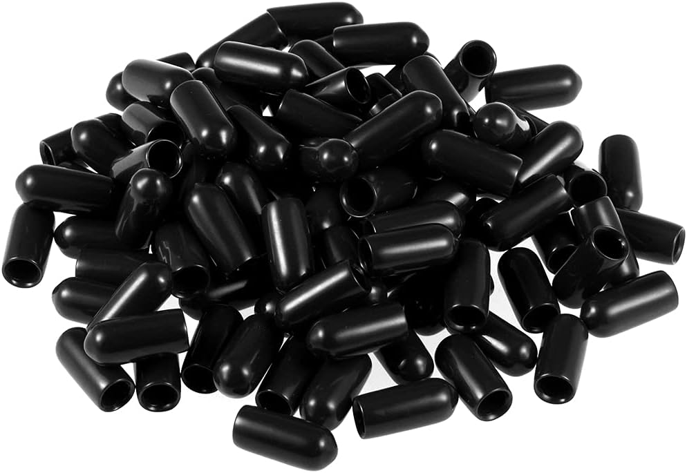100pcs Rubber End Caps 5mm ID Vinyl Round Tube Bolt Cap Cover Screw Thread Protectors Black