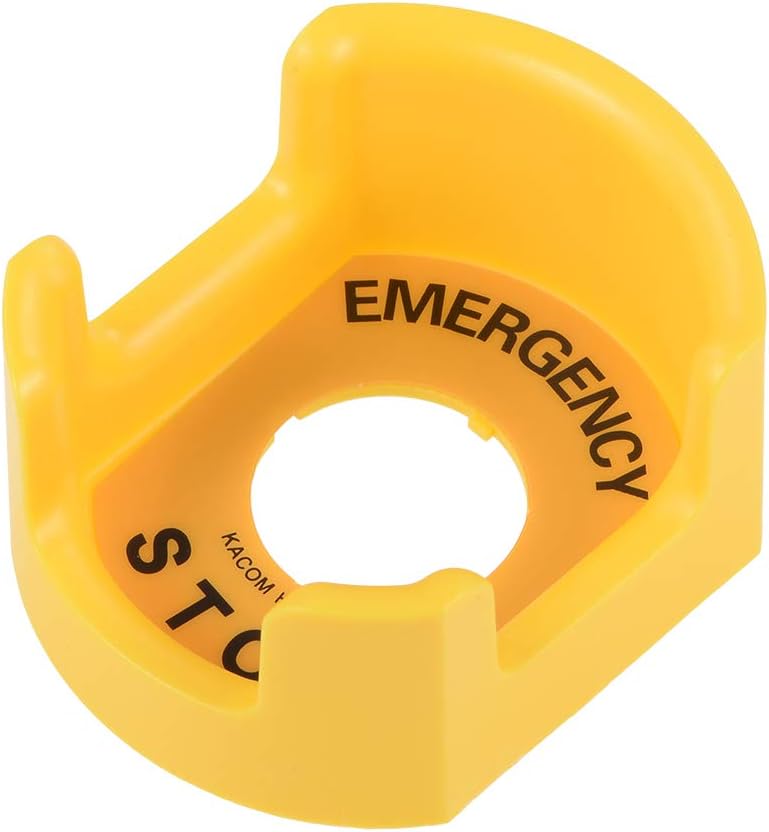 30mm Push Switch Button Protective Cover with Emergency Stop Warning Circle Yellow 1pcs