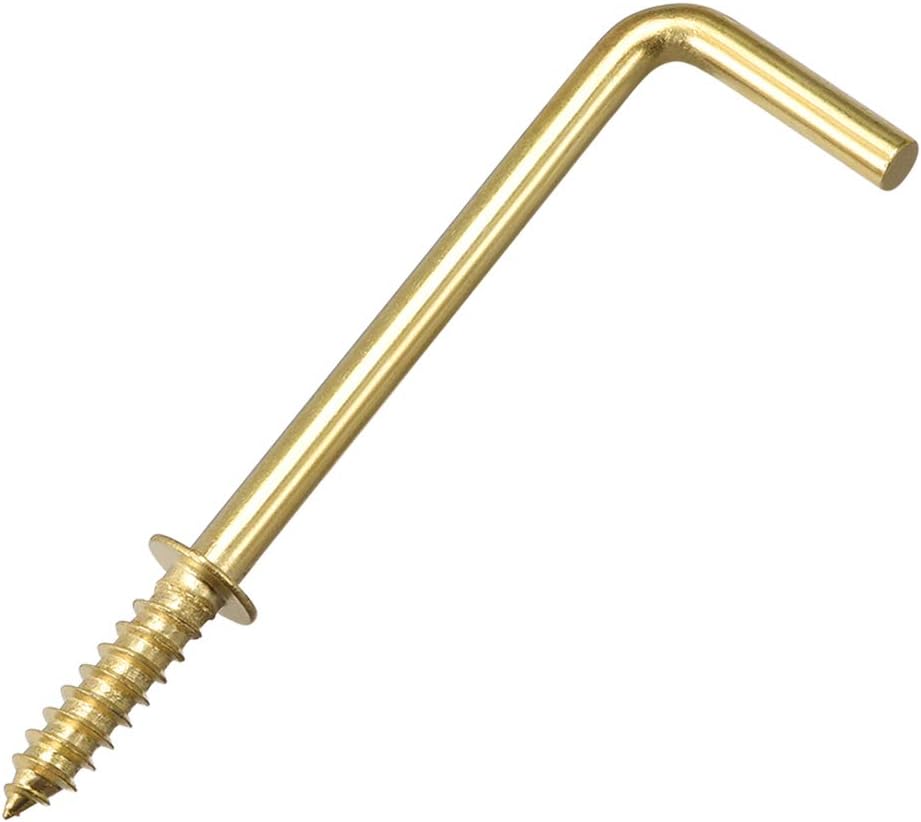 2.8" Screw Eye Hooks Self Tapping Screws Screw-in Hanger Hooks with Plate Golden 10pcs