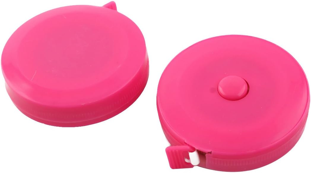 LinkMejor Plastic Cover Press Button Retractable Measure Tape Tool 150cm 5Ft Long 2pcs Pink