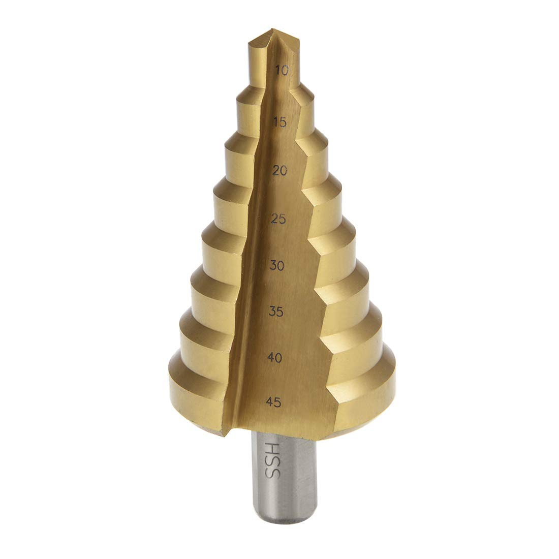 Step Drill Bit HSS 10mm to 45mm 8 Sizes Titanium Coated Straight Flutes Trilateral Shank for Metal Wood Plastic