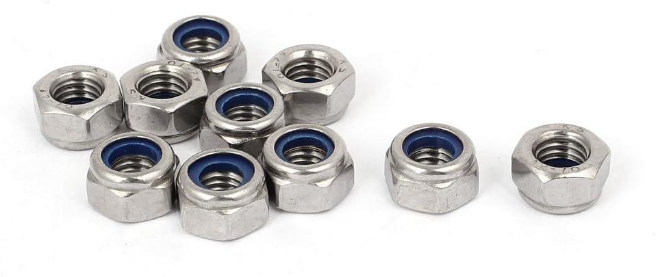 M8 x 1.25mm 304 Stainless Steel Nylon Insert Hex Lock Locking Nut 10PCS