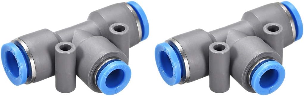Push to Connect Fittings T Type Tee Tube Connect 10-8mm OD Grey Push Lock 2Pcs