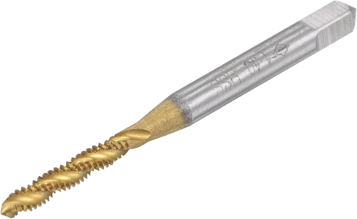 Spiral Flute Threading Tap 4-40 UNC, HSS (High Speed Steel) Titanium Plated Machine Thread Screw Tap 3 Flutes Tapping Tool H2 Tolerance