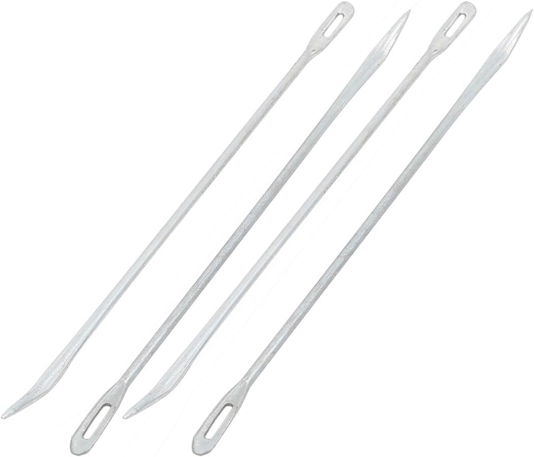 LinkMejor Metal Curved Bent Tip Bag Packing Sewing Stitching Needles 4 Pcs Silver Tone