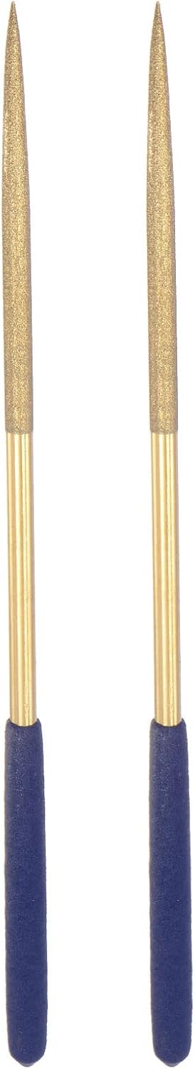 Diamond Needle Files, 5mm x 180mm Titanium Coated Round Files Hand Tool with TPU Handle for Metal Stone Wood 2pcs
