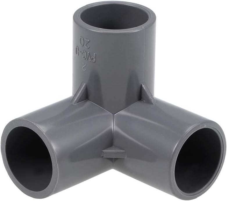 3-Way Elbow Metric PVC Pipe Fitting Furniture Grade 20mm Size Tee Corner Fittings Gray 10Pcs
