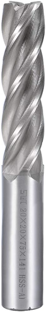 High Speed Steel HSS-AL 4 Flute Straight End Mill Cutter CNC Router Bits, 20 x 20 x 75mm