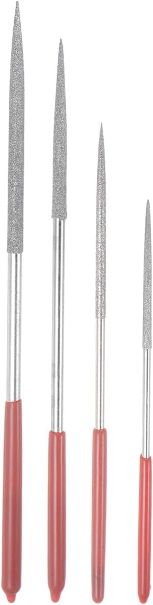 Tipped Bead Reamer Beading Set with Red Plastic Handles for Enlarge Holes 4Pcs