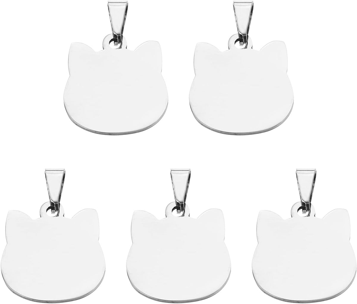 5 Pcs 25mm/0.98 Inch Round Ears Cat Blank Stamping Tags, Metal Charm Dog ID Tags for Pet Name Tag Making Crafts Decoration DIY Pendants, Silver