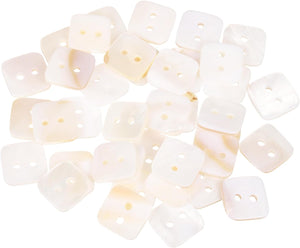 40Pcs Natural Shell Button, 2 Hole 15mm Square Mother of Pearl Buttons for Shirt Coats Suits Jacket Jeans Skirts DIY Sewing Crafts, White