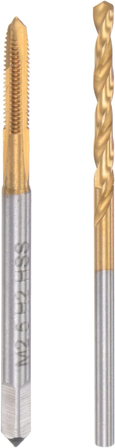 M2.5 x 0.45 Spiral Point Thread Tap and 2.1mm Twist Drill Bit Set, Metric Titanium Plated 6542 High Speed Steel Machine Screw Thread Tap Threading Tool