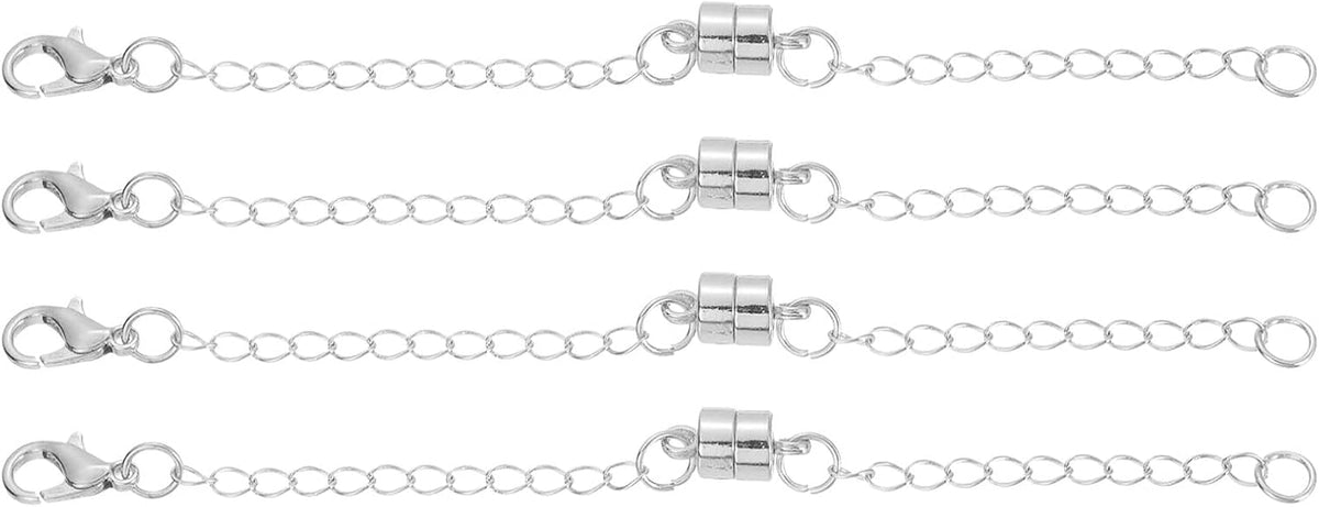 4Pcs Necklace Extender, 4" x 0.2" Necklace Clasps and Closures Adjustable Lobster Clasp with Extender Chains for DIY Jewelry Making Supplies, Silver