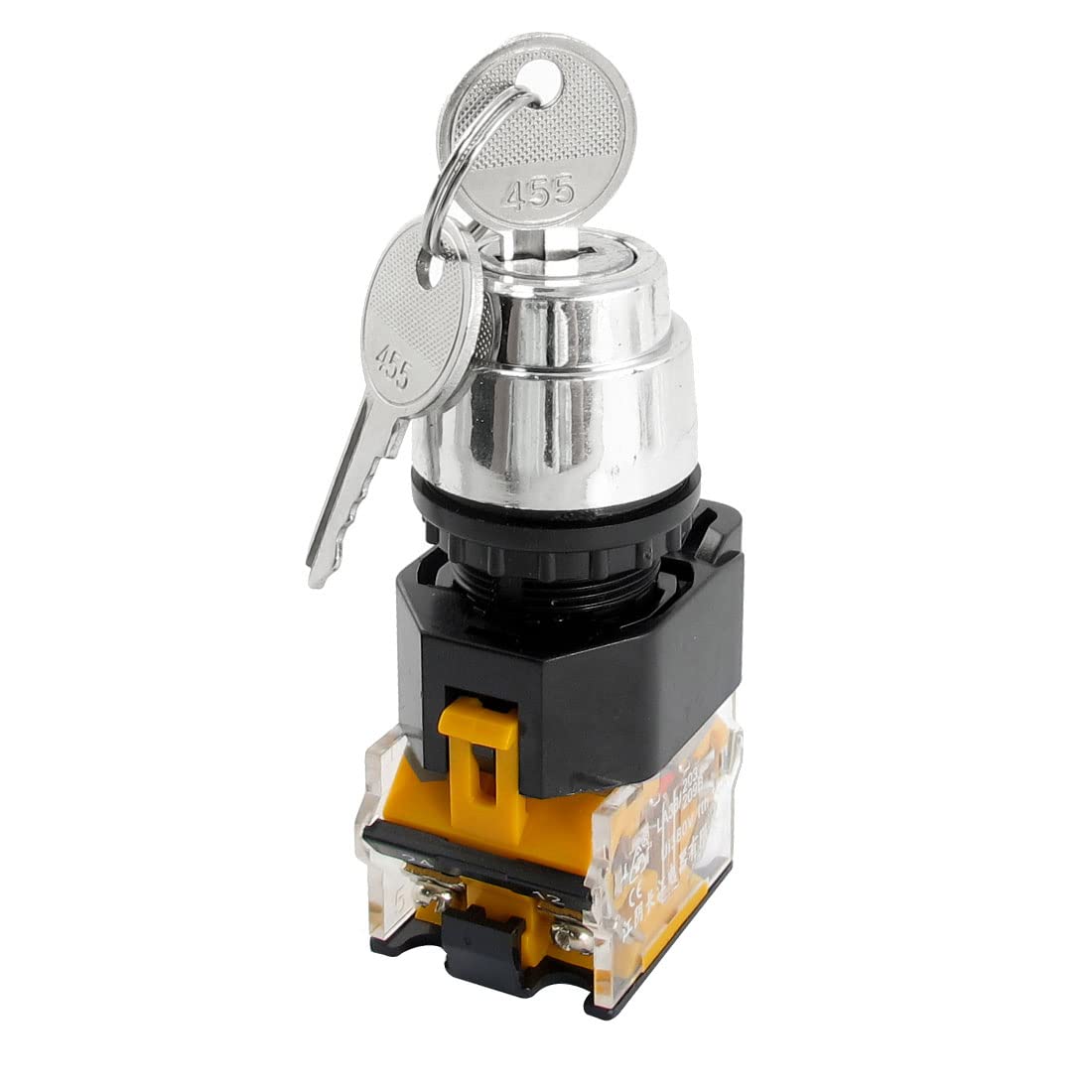 1Pcs 380V 10A 22mm Dia Thread DPST 2 Positions Key Rotary Selector Switch