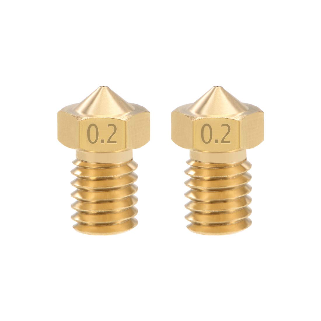 0.2mm 3D Printer Nozzle Head M6 Thread Replacement for V5 V6 1.75mm Extruder Print, Brass 2pcs