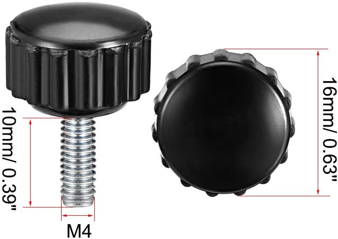 M4 x 10mm Metric Male Thread Knurled Clamping Knobs Grip Thumb Screws Plastic Threaded Hand Bolt Knobs Black 5 Pcs