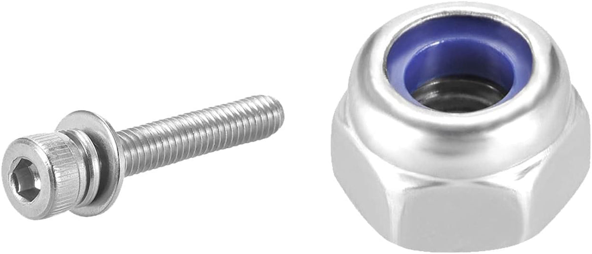 M4x0.7mm Hex Lock Nylon Insert Self-Lock Nuts 10pcs and M4 x 25mm Hex Socket Head Cap Screws Bolts with Spring Washer and Plain Washers 10pcs