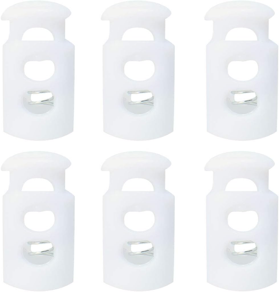 LinkMejor Cord Lock Stopper End Spring Stop Toggle Fastener Stopper Rope End for Drawstrings Clothing 6pcs White Plastic