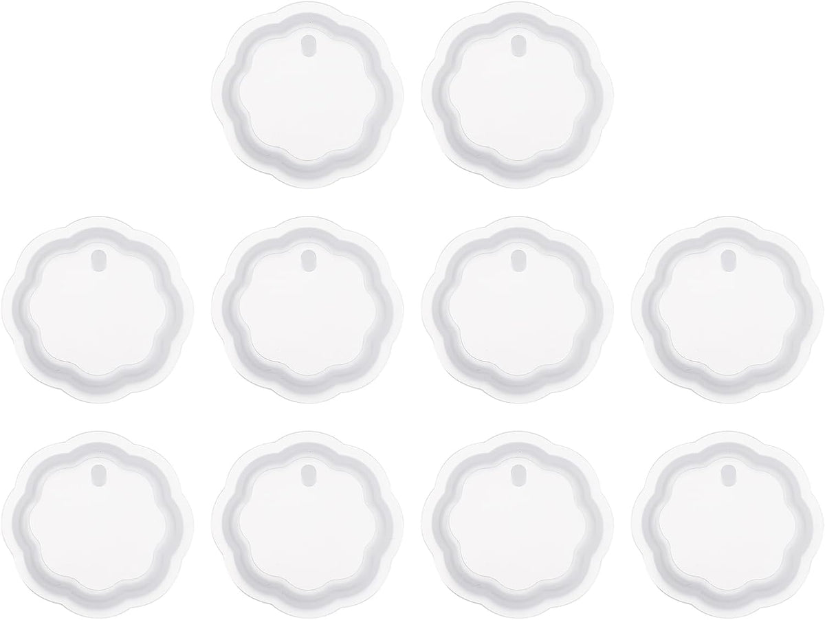 10 Pcs Flower Resin Keychain Moulds, Silicone Epoxy Mould Kit with Hole for Pendant Keychains Ornament Jewelry Art Crafts Making DIY Crafts, White