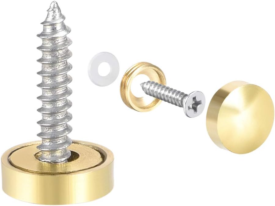 Mirror Screws Decorative Caps Cover Nails Polished Gold 12mm 2pcs