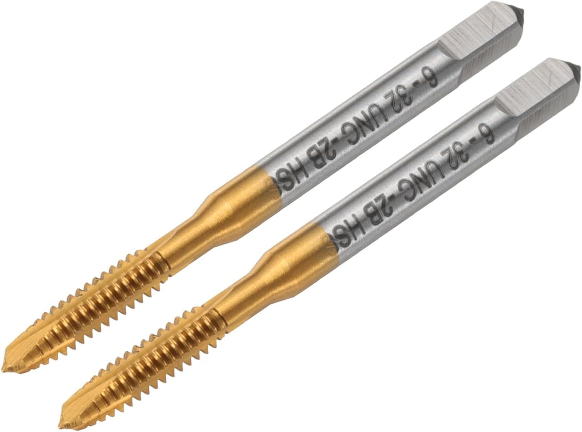 2pcs 6-32 UNC B2 Spiral Point Thread Tap, Screw Tap Threading Tapping Tool, Titanium Coated 6542 High Speed Steel Machine Taps Tapping Bit