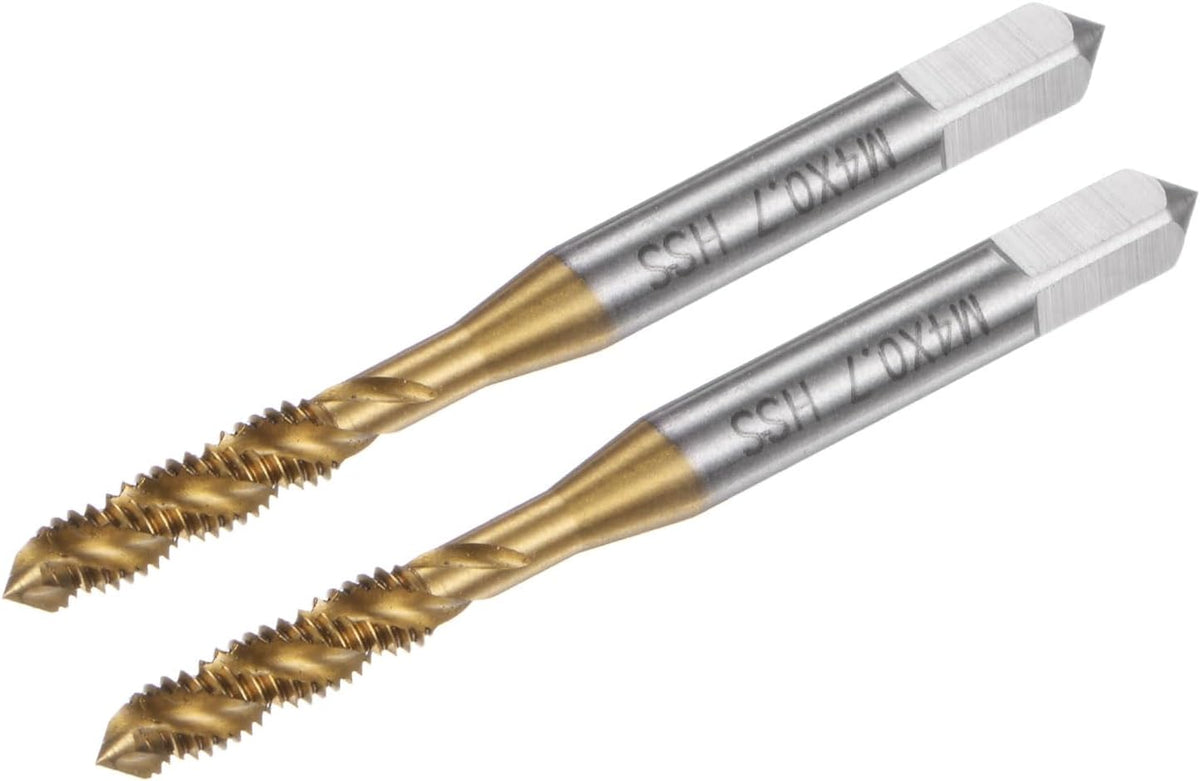 2pcs Spiral Flute Thread Taps, Metric M4 x 0.7 H2 Screw Threading Tap, Titanium Coated M2 High Speed Steel Machine Tapping Tools for Machinist Repair