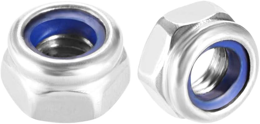 M5 x 0.8mm Nylon Insert Hex Lock Nuts, 201 Stainless Steel, Plain Finish, Pack of 50