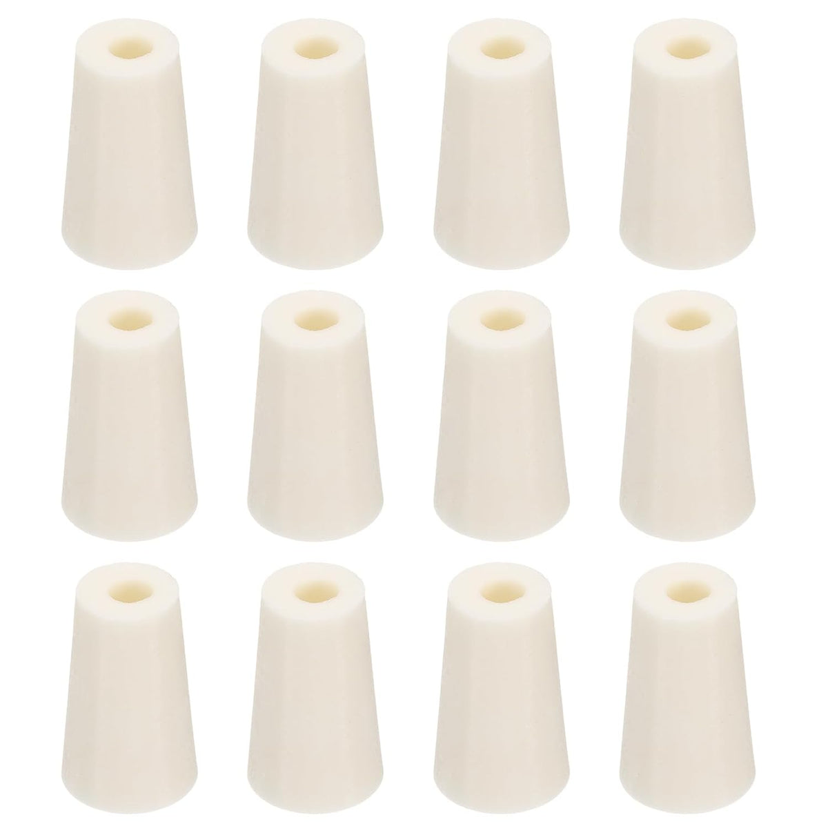 Tapered Shaped Silicone Stoppers 16 to 22mm, 12 Pcs White Tapered Lab Seal Plugs with Hole for Sealing, Test Tubes, Flasks