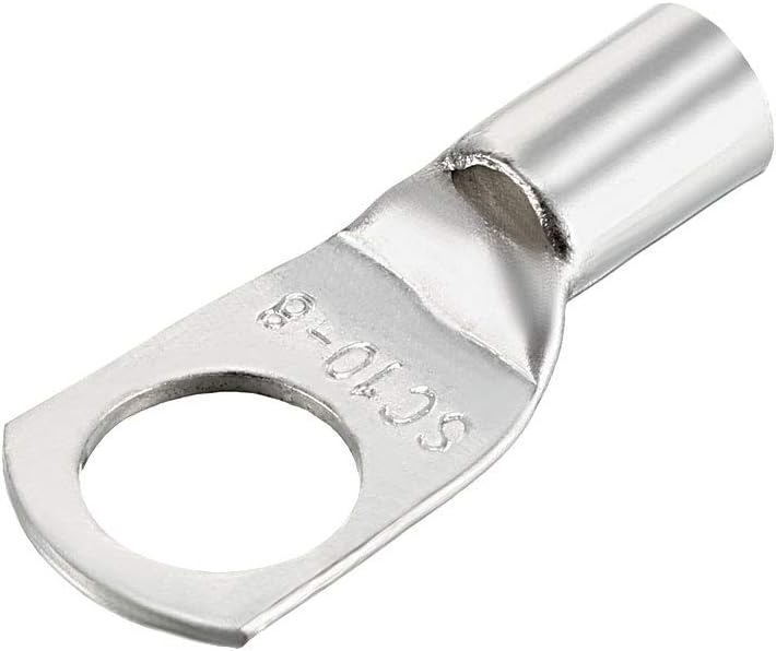 Copper Wire Lugs,7AWG SC 10-8,Bolt Hole,Battery Cable Ends Eyelets Crimp Tubular Ring Terminals Connectors Silver Tone 100Pcs