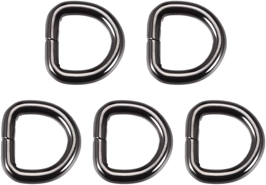 LinkMejor 5pcs Metal D Ring 0.63"(16mm) D-Rings Buckle for Hardware Bags Belts Craft DIY Accessories Black