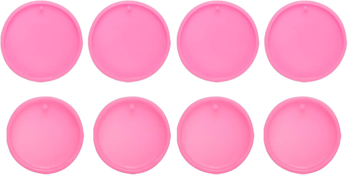 8 Pcs Circle Resin Moulds, Silicone Epoxy Mould Kit with Hole for Pendant Keychains Ornament Jewelry Resin Art Crafts Making DIY Crafts, Pink