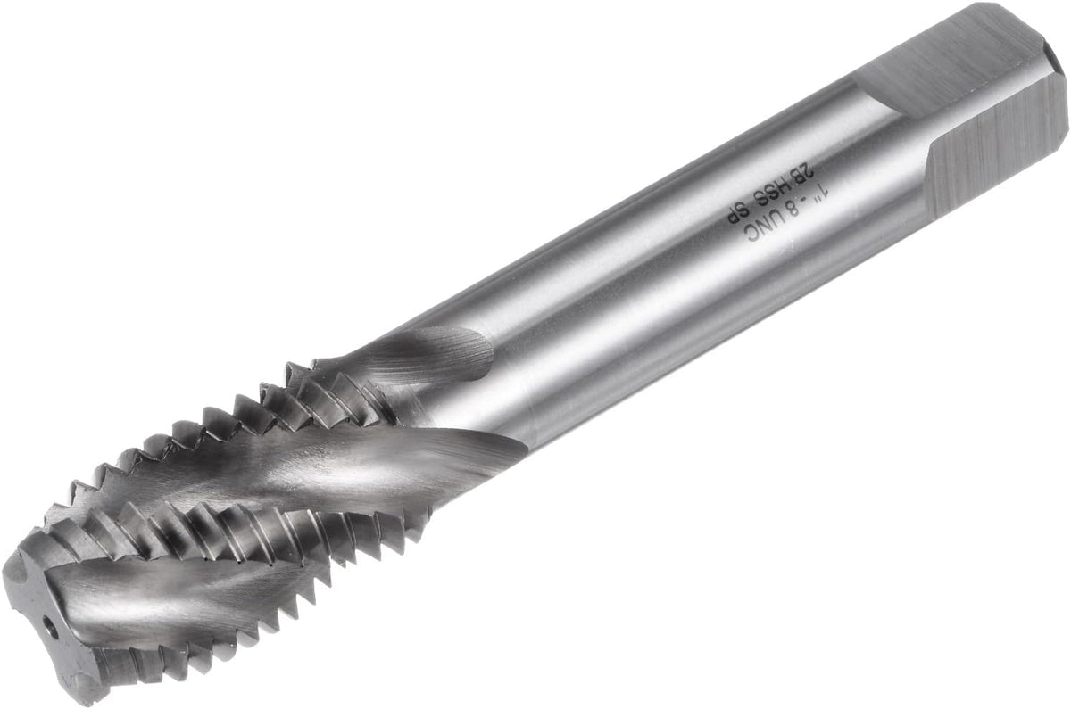 Spiral Flute Taps, 1-8 UNC 2B High Speed Steel (HSS) Uncoated Machine Thread Milling Threading Screw Tap 4 Flutes Tapping Tool