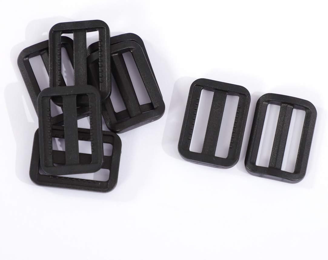 LinkMejor Plastic Travel Adjustable Backpack Glide Buckle 25mm Strap Width 8pcs Black