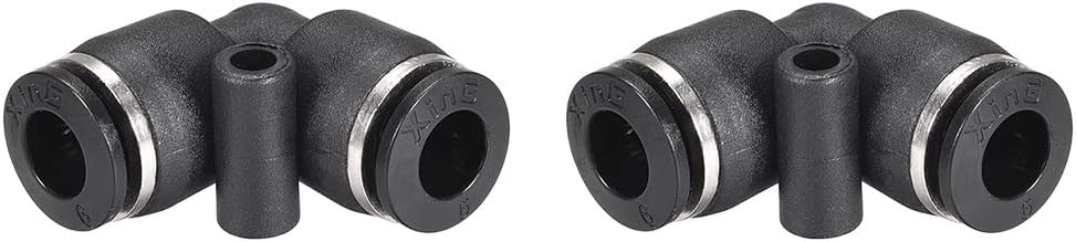 Elbow Push to Connect Air Fittings 6mm Tube OD Pneumatic Quick Release Connectors Black 2Pcs