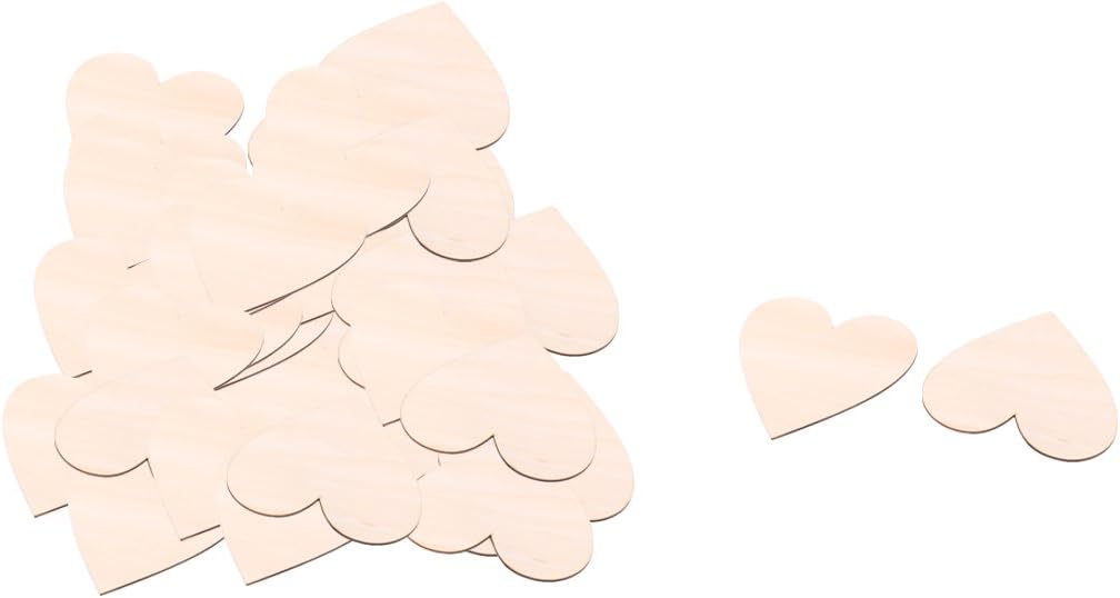 LinkMejor Wooden Holiday Love Heart Shaped Wedding Decor Art Craft DIY Accessories 40 x 35mm 50 Pcs Beige