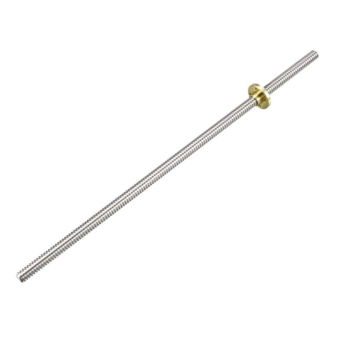 300mm Length T8 8mm Dia Lead Screw Rod,4 Lead Stainless Steel Lead Screw Rod with Copper Nut Trapezoidal Thread for 3D Printer Z Axis