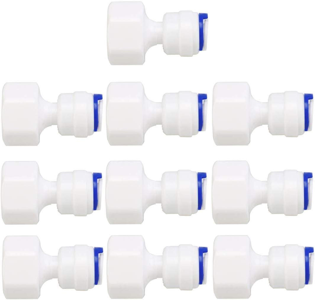 10pcs 1/2 Inch BSP Female to 3/8 Inch OD Straight Quick Connect Water Purifiers Tube Fittings Push Connector Water Hose for RO Reverse Osmosis System