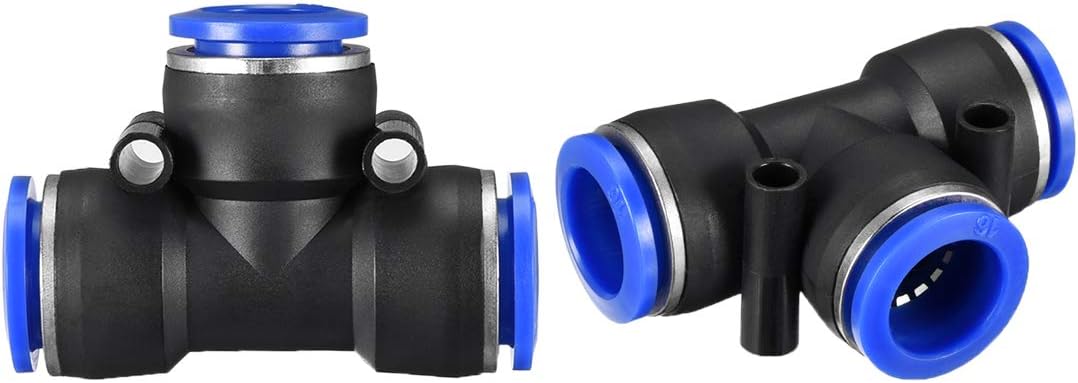 Plastic Tee Push To Connect Tube Fittings 16mm or 5/8" OD Push Lock Blue 2pcs