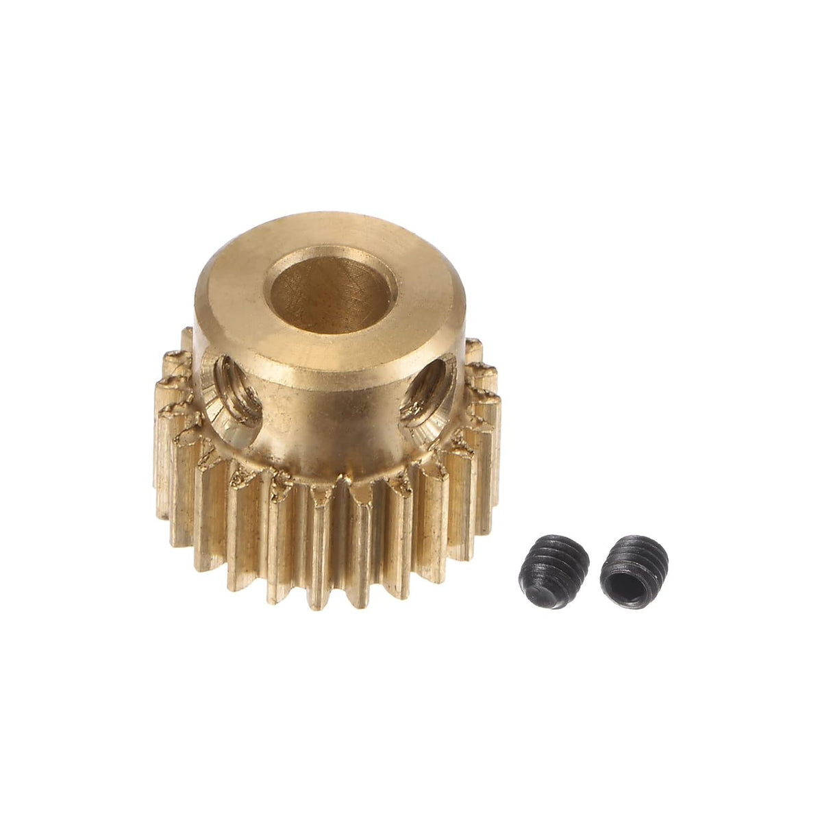 Pinion Gear Set, Brass Motor Rack Straight Spur Gear with Step, 0.5 Mod 24T 4mm Bore 13mm Outer Dia, M3 Set Screws Included