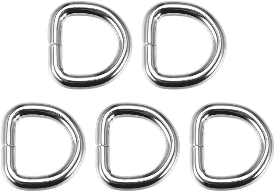 LinkMejor 5pcs Metal D Ring 0.63"(16mm) D-Rings Buckle for Hardware Bags Belts Craft DIY Accessories Silver Tone