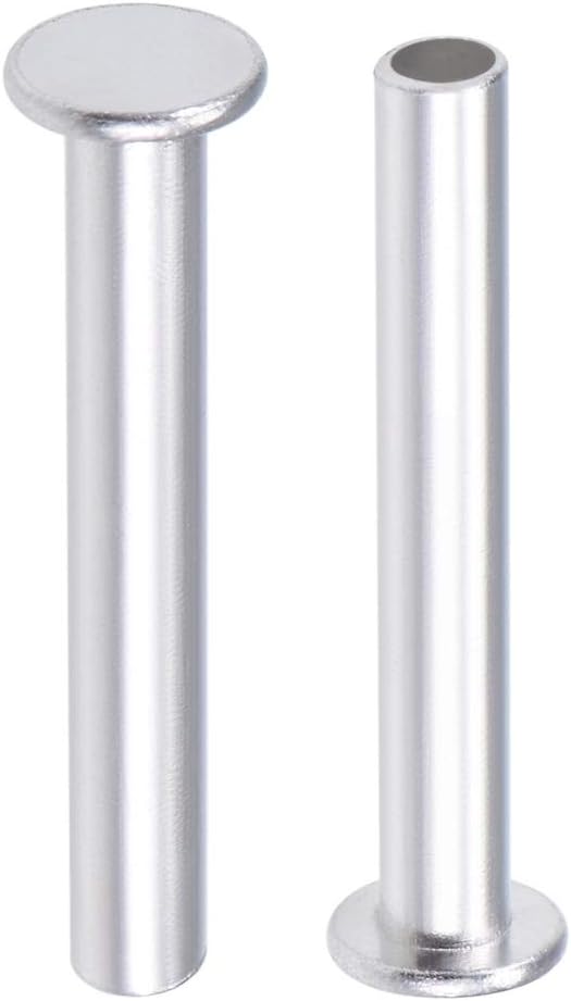 25 Pcs 5mm x 35mm Aluminum Flat Head Semi-Tubular Rivets Silver Tone