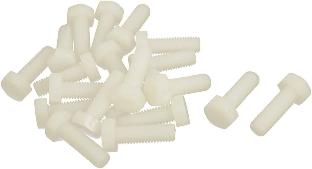M8 x 25mm Full Thread Nylon Metric Hex Head Cap Screw Bolt 20 Pcs