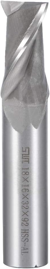 High Speed Steel HSS-AL 2 Flute Straight Shank End Mill Cutter CNC Router Bits, 18 x 16 x 32mm