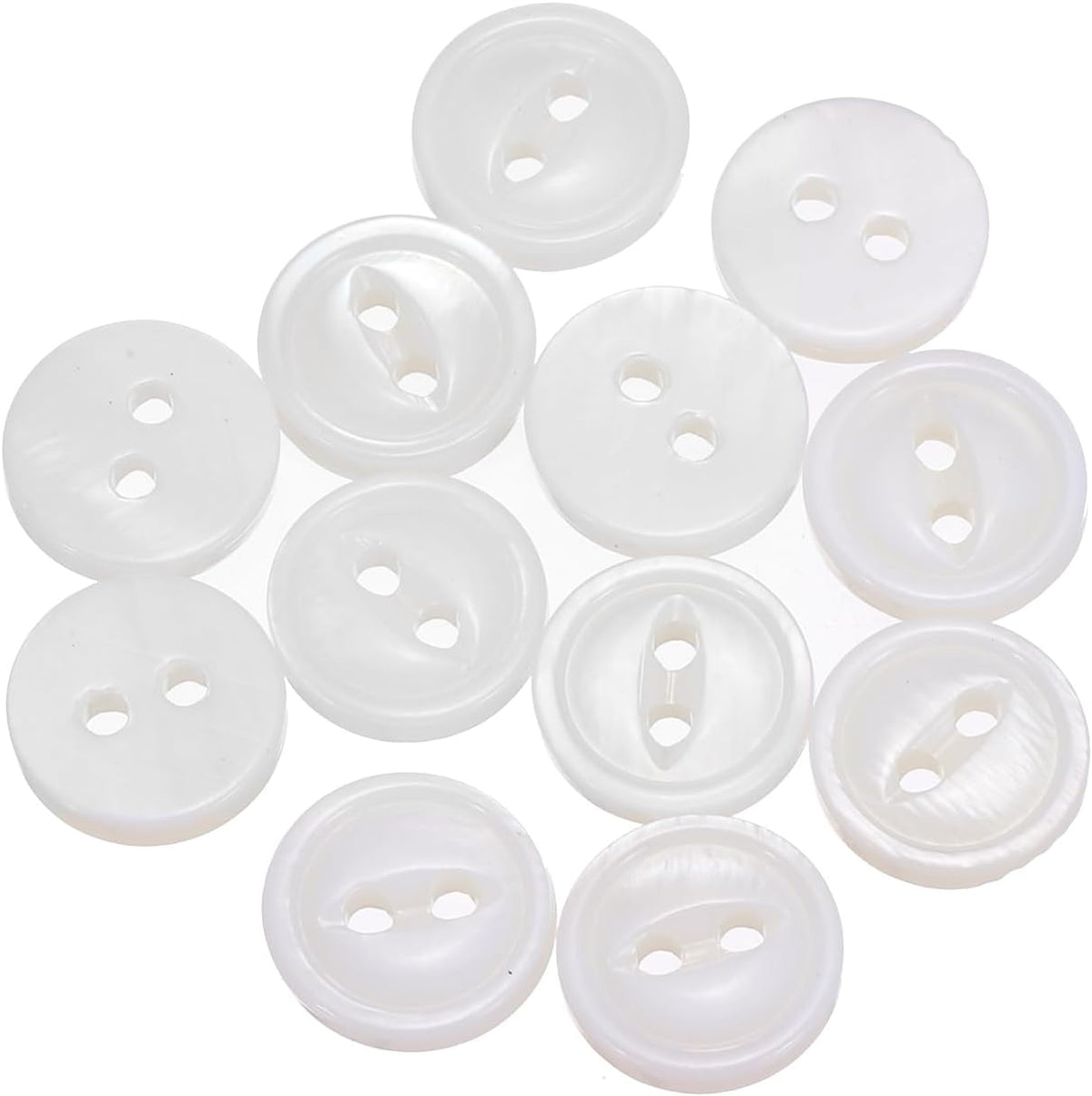 12Pcs Natural Shell Buttons, 2 Hole 10mm Thin Edge Mother of Pearl Buttons, Fish Eye Button for Shirt Coat Suits Jacket Jeans Skirt Pants Dress Sewing Craft DIY Decoration, White