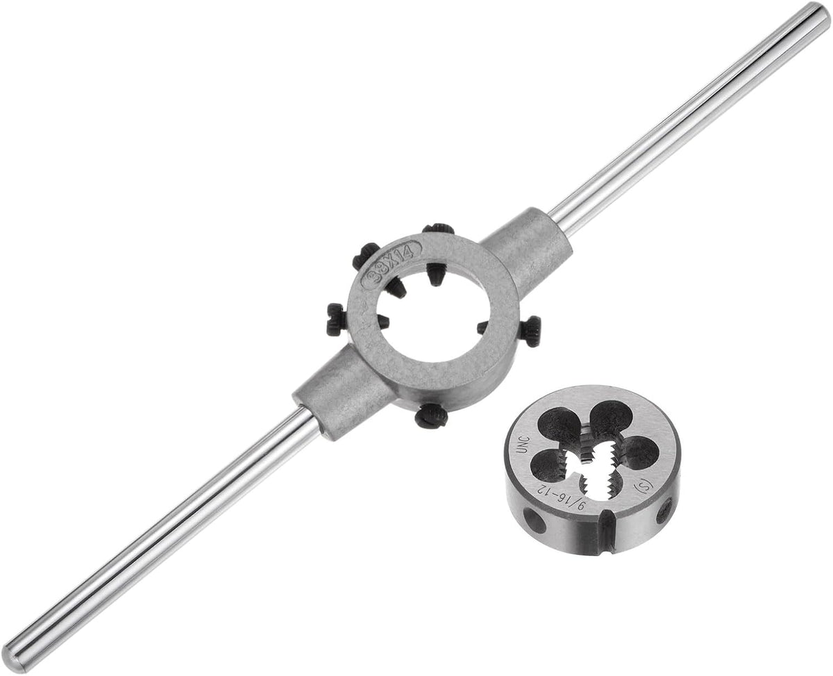 Die Stock Handle Wrench Set, 9/16-12 UNC Round Die and 38mm Die Holder (Fits 1/2"-5/8" (UNC/UNF) / Metric M12-M14 / 38mm OD Dies) for Bolt Thread Repair