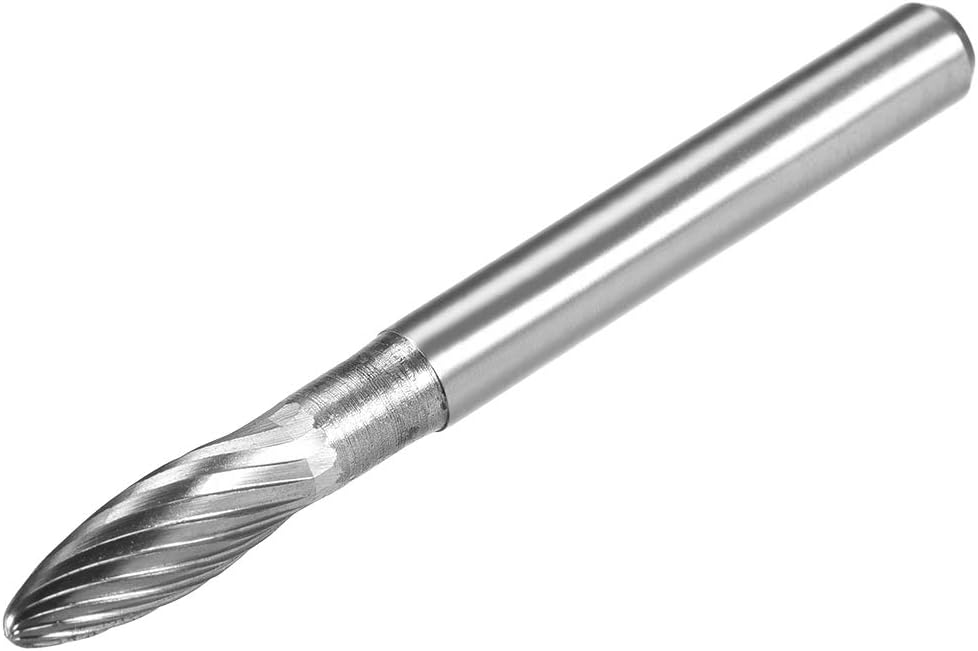 Tungsten Carbide Rotary Files 1/4" Shank, Single Cut Flame Shape Rotary Burrs Tool 6mm Dia, for Die Grinder Drill Bit Alloy Steel Hard Metal Carving Polishing Model Engineering